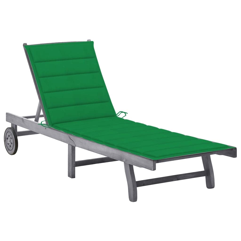 Chaise longue bois d'acacia massif et grand coussin gris de qualité supérieure