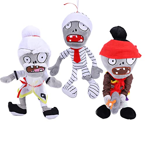 BASHERISE 3 PCS PVZ Plant and Zombies Plush Sets Toys Stuffed Soft Figure Doll Qigong Zombes, Mummy Zombies, Bullet Zombies Great Gift for Christmas, Birthday New
