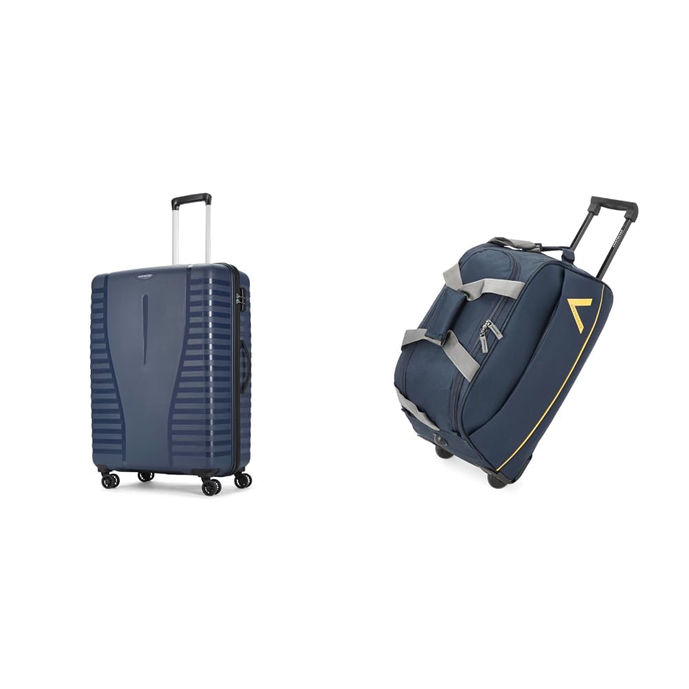 airpro large size (check-in) hard case trolley bag, 8 wheels, polypropylene case + cadet polyester 52 cms blue travel duffle (cadet)