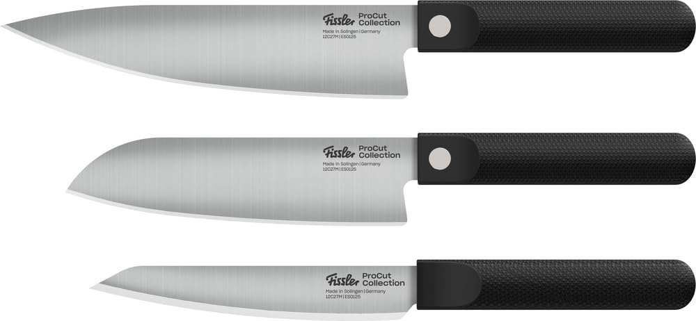 Fissler Procut/Premium Messer-Set,3-teilig (1 Universalmesser 14 cm, 1 Santokumesser 17 cm, 1 Kochmesser 20 cm) handgeschliffene Edelstahlklinge, Made in Germany, sehr leicht, ergonomisch