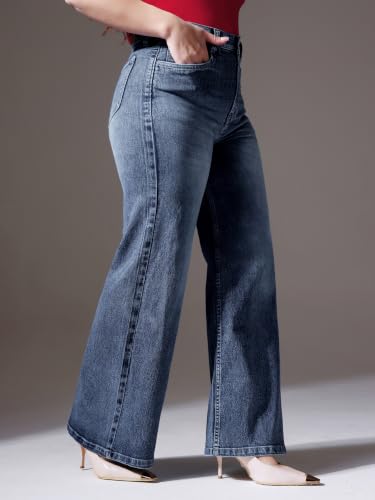 Image of Miss Chase A+ Women's Wide-Leg High-Rise Regular-Length Stretchable Shaping Denim Jeans
