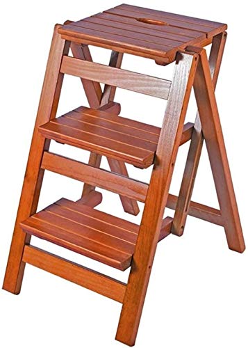 FALIYORS Portable Step Stool Ladder Stool Wooden Folding Stepladder Step Stool for Adults & Kids Kitchen Ladders Small Foot Stools Portable Shoe Bench/Flower Rack (Color : Brown, Size : 2 S