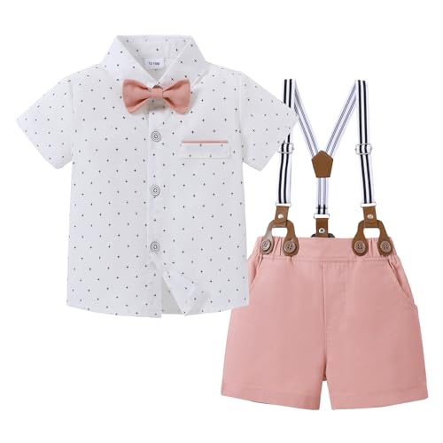 Image of ZOEREA Toddler Baby Boy Clothes 1-5T Boy Gentleman Suit Short Sleeves Shirt +Suspender Pants +Bowtie Toddler Dress Boy Outfit