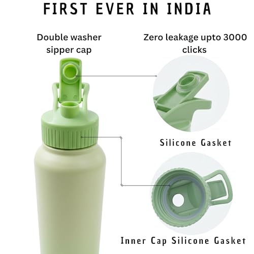 Image of Speedex Stainless Steel Metal Water Bottle 1 Ltr 1000 ml, BIS Approved, Leak Proof Sipper Cap Bottle for Office, School, Gym, Travel, Daily Use for Men, Women, Kids, Adults, Lime Green, Set of 3