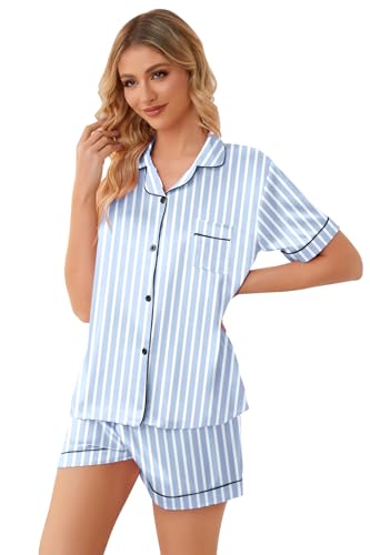 Image of Girls & Womens Satin Pajamas Set, Silk Button-Down Sleepwear 2 Piece Nightwear, 3 Years - Women XXL