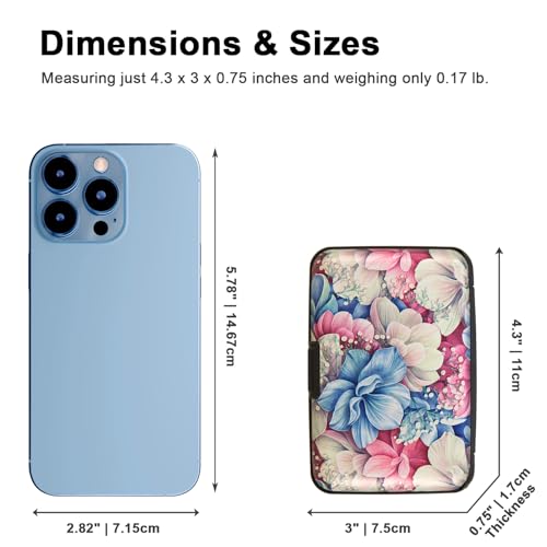 Image of Credit Card Holder Small RFID Blocking Wallet Business Metal Slim Mini Aluminum Hard Case for Women Men Gift, Pink Hydrangea Flowers, small, Minimalist, Compact, American
