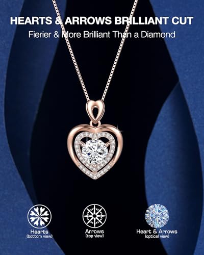 Moissanite Necklace for Women, 2Ct Rose Gold Heart Pendant Necklace Gifts for Wife, 18K Gold Plated S925 Sterling Silver, Anniversary Jewelry Present for Wife, Birthday Gifts for Girlfriend, Mom2