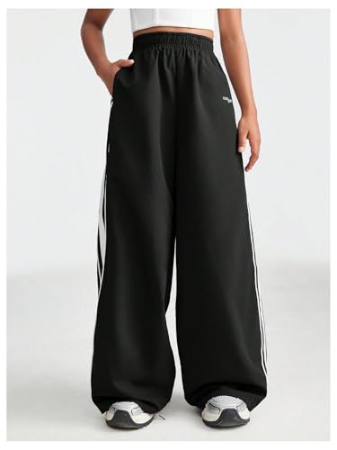 GORGLITTER Girl's Wide Leg Track Pants Baggy Color Block Casual Y2k Workout Preppy Sweatpants3