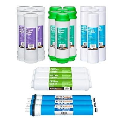 Rotek Water System Reverse Osmosis Universal Water Filter Set | 24 Replacement Water Filters With 100 GPD Membrane | 3 Year Supply | Under Sink RO Water Filter Kit | PP, GAC, CTO, PC | 10 Inch Size