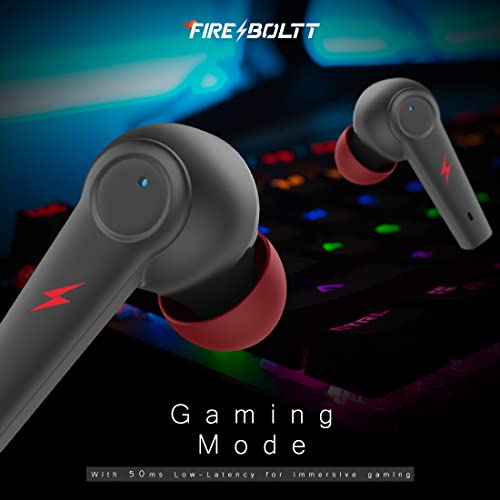 Image of Fireboltt Fire Pods Vega 811 TWS earbuds with captivating RGB lights, Bluetooth 5.3, Gaming Mode, Quad Mic ENC, and voice assistance (Black Red)