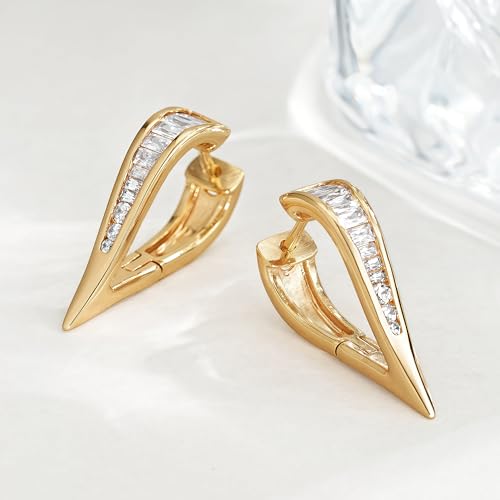 FETTERO Hoop Earrings for Women, 14K Gold Plated Lightweight Huggie Leaf Snake Bar Gold Hoops, Hypoallergenic Gold Earrings for Women Ear Piercing Jewelry