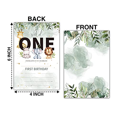 Buildinest Wild One Birthday Party Invitations With Envelopes (20-Pack), 4"X6" Safari Animals 1St Birthday Invitation Cards, Jungle Wild Animals Party Invites-B14 #TOP1