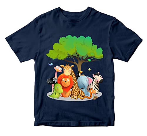 Image of Boys & Girls Cute Jungle Animals Theme 100% Cotton Unisex Kids T-Shirt