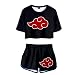 2 Piece Uchiha Outfits for Women Short Sleeve Crop Top and Short Pants Sets (1, Medium)