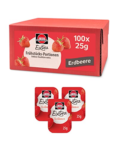 Schwartau Extra Erdbeere Portionen, Konfitüre Portionsschalen, Großpackung, 100x25g