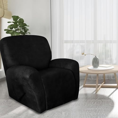 Image of molasofa Recliner Chair Cover- 4 Piece Leather Like Large Recliner Cover with Pocket Soft Non Slip Stretch Recliner Slipcover for Lazy Boy Recliner Chair Washable Furniture Protector (Black)