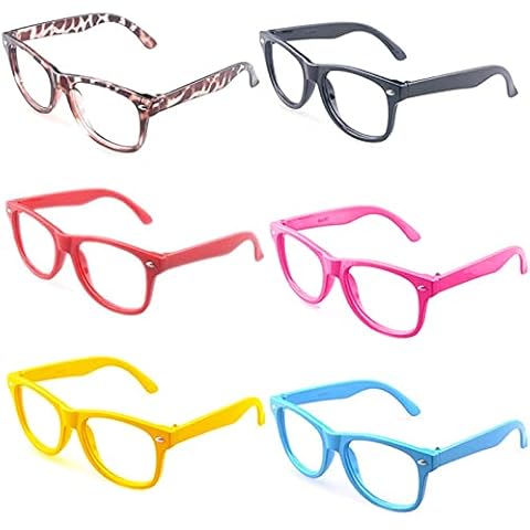 Kaptin 6 Pack Retro Children Stylish Cute Glasses Frame Without Lenses, Childrens Fake Eye Glasses (Style A, 6 Pack) Cover