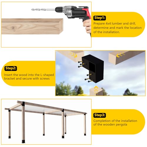 Image of 3-Way Pergola Brackets,L-Shaped Right Angle Corner Bracket for 4 inchx4 inch(Actual Size:3.5 inchx3.5 inch) Indoor & Outdoor Wood Beam,DIY Horizontal Brackets for Pavilion,Gazebo,Porch,Deck,Cabin (1Pack)