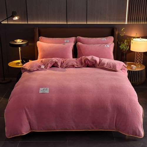 Juego de Funda Nórdica Cálida, Juego de Cama Térmico Grueso y Acogedor de Franela de Terciopelo, 1 Funda de Edredón de Forro Polar, 1 Sábana y 2 Fundas de Almohada (Dark Pink,150x200cm)