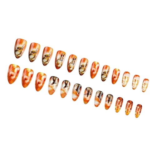Uñas postizas brillantes a presión con forma de almendra, uñas adhesivas en 12 tamaños, 24 piezas de uñas francesas para decoración de uñas
