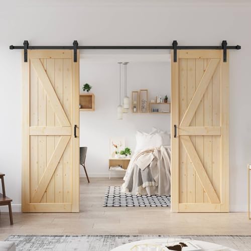 ROYMELO Double 32x84 inch Sliding Barn Door with 5.5ft Hardware Kit and Track Connector