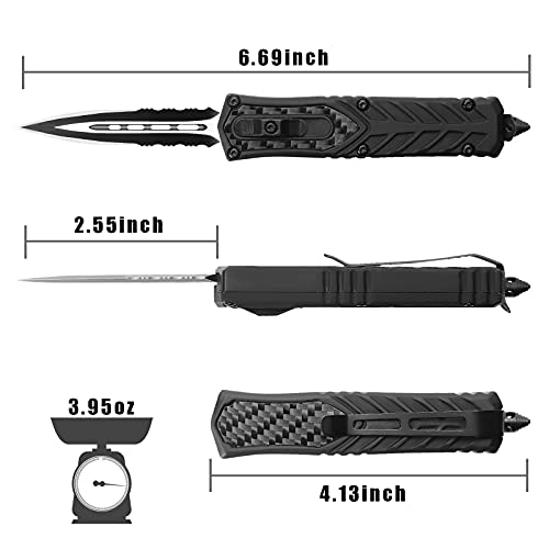 Safety Folding Pocket Knife, Tactical Hunting Survival Knife with Carbon Fiber, Outdoor Edge Knife with Glass Breaker and Pocket Clip, Cool Knives for men - Thumbnail 5