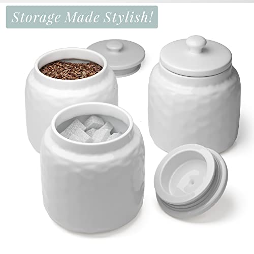 Barnyard Designs S/3 Ceramic Bathroom Canisters, Apothecary Jars With Lid, Qtip Holder Bathroom Set Cotton Ball Holder Jar For Bathroom Storage, Decorative Bathroom Jar With Lid, Spa Decor, 4X5, White #TOP6