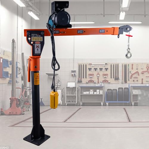 GRIPWAY New Folding Dismountable Household Jib Crane Truck - 1100lb Capacity 110V Electric Hoist, 880lb Pulling Force for Factories, Warehouses, Construction & Building，Orange
