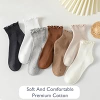 Hstyle Ruffle Socks Women, 6 Pairs of White Breathable Cool Ankle Socks — image 5