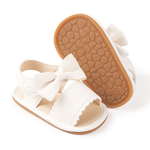Image of HsdsBebe Baby Girls Sandals Bohemia Flower Bow Soft Sole Toddler First Walkers Beach Summer Shoes