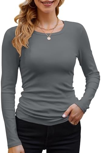 DUOEASE Langarmshirt Damen Rundhal Pullover Elegant Langarm Oberteile Rippshirt Tshirts Basic Tops