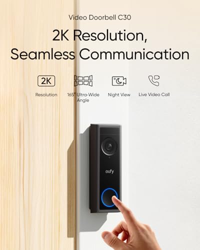 Image of eufy Security Video Doorbell Camera C30, Battery Powered,2K FHD,165 Ultra-Wide View,Easy Installation, Live Video Call, AI Human Detection for People and Packages,HomeBase 3 Compatible,No Monthly Fee