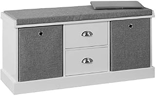 SoBuy® FSR66-HG, 2 Baskets 2 Drawers Hallway Bedroom Storage Bench, Shoe Bench Shoe Rack Shoe Cabinet with Seat Cushion