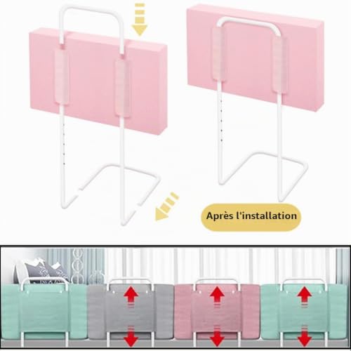 Mgchowue Barrière de Lit pour Enfants, Lit avec Protection Anti-Chute, Réglage en Hauteur À 5 Niveaux, pour Lits d'enfants, Lits de Parents, Matelas Lits en Bois Massif, Rose de 60 cm – vue 6