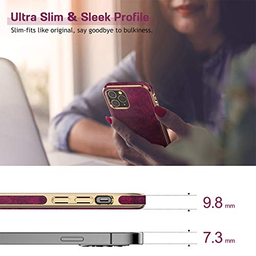 Lohasic Premium Leather For Iphone 12 Pro Max Case For Women, Elegant Luxury Thin Slim Pu Soft Non-Slip Grip Shockproof Full Body Protective Phone Cover Cases For Iphone 12 Pro Max 6.7 Inch - Magenta #TOP2
