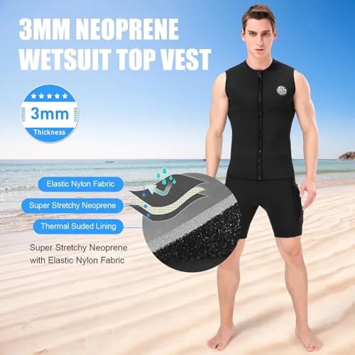 Chaleco de Neopreno 3mm para Hombre y Mujer, Chaqueta sin Mangas con Cierre Frontal para Canotaje, Buceo, Surf y Snorkel miniatura 2