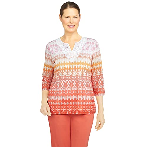 T-shirt femme Alfred Dunner imprimé ikat ombré col rond taille S couleur mandarine