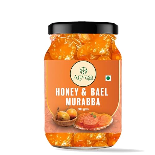 Image of Arivasa Organics Bael Murabba with Honey (500g) Natural & Fresh Wood Apple (Bel) Marmalade | Handmade Sweet Preserve - Supports Gut Health, Immunity & Overall Wellness (No Added Sugar, Artificial Preservatives or Flavors)