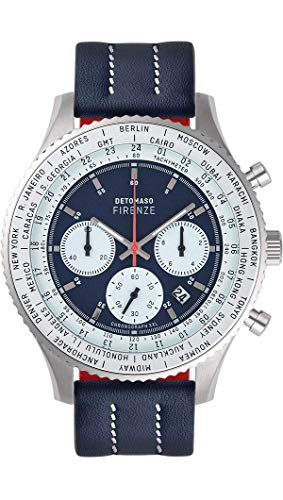 Preisvergleich Produktbild DETOMASO Firenze XXL Herren-Armbanduhr Chronograph Analog Quarz silbernes Edelstahl-Gehäuse blaues Lederarmband blaues Zifferblatt D04-02-01