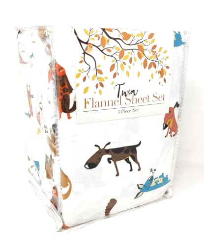 Dogs Twin Flannel 3 Piece Sheet Set - 100% Cotton