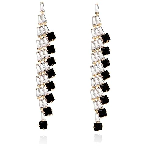 UTTMO CZ Rhinestone Long Dangle Earrings For Women,Handmade Black Cubic Zirconia Crystal Geometric Statement Sparkly Stud Earrings For Prom Party Wedding Cover