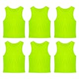 6 Pack Pinnies Team Practice Vests for Child Youth Teen Adult, Mesh Scrimmage Jersey for Soccer Football Basketball (Green, Child/5-10 Years Old)