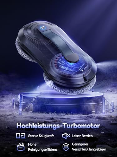 Yeerain Fensterputzroboter mit Sprühfunktion, 7000Pa Turbo Boost Saugkraft, Leiser Betrieb, 3 Reinigungsmodi, Intelligente Wegplanung