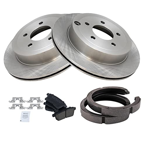 Image of TRQ Rear Brake Pad and Rotor Set Ceramic Parking Shoe Compatible with 2007-2010 Ford Edge Lincoln MKX