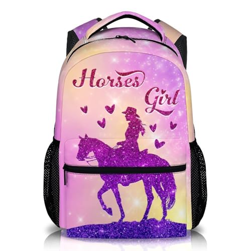 FLEXIMX Mochila de cavalo para crianças, meninas, mulheres, lindas mochilas de 43 cm para escola, bolsa de livros leve e estética, 1-1 cavalo, One Size, Mochilas Daypack