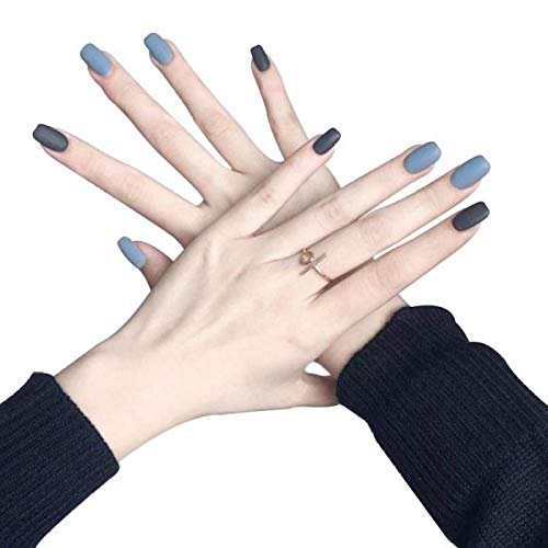 TJJF Falsche Nägel 24 Stück matte künstliche Nägel mit für Office Home Nagelspitzen Schwarz Hellblau Sprungfarbe Kurz gefälschter Nagel Drücken Sie auf Für Mädchen – Bild 4