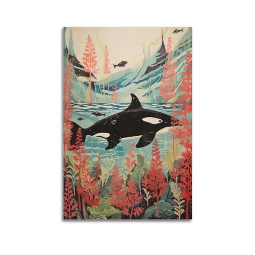 SUNAHUA Vintage Animal Posters Sharks in The Seaweed Poster Decorative Painting Canvas Wall Posters And Art Picture Print Modern Family Bedroom Decor Posters 12x18inch(30x45cm)