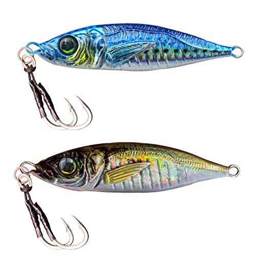 2Pcs Slow Pitch Jigs Lures Fishing Jigs Saltwater Speed Jigging Slow with Butterfly Hook Fishing Lures Sinking Metal Spoons for Saltwater Fishing (80g)