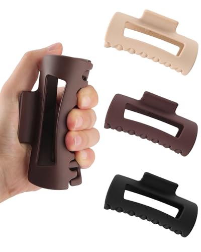 3 Pcs Matte Silicone Hair Claw Clips Flexible Hair Clips Soft Bendable Hair Claw Clip for Women Cloud Squishy Claw Clip for Thin and ThickKhaki + Black + Brown