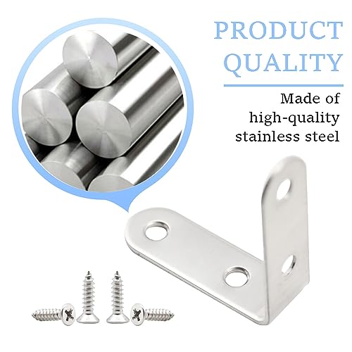 CEEYSEE 20pcs L Brackets 50×50mm Stainless Steel 90 Degree Shaped Angle Corner Bracket with 80 Stainless Screws for Fixing Wood Furniture Tables Chairs Door Window Bookshelves etc(U50) - Image 3